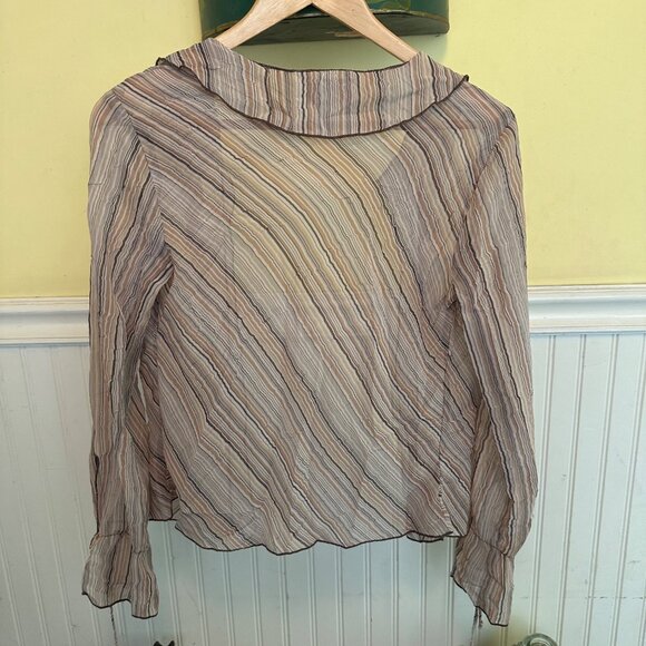 XOXO Sheer Striped Long Sleeve Blouse With Tie Cuffs - Picture 2 of 9